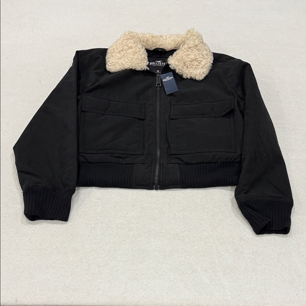 Hollister  Black Jacket with Cream  Collar Size M